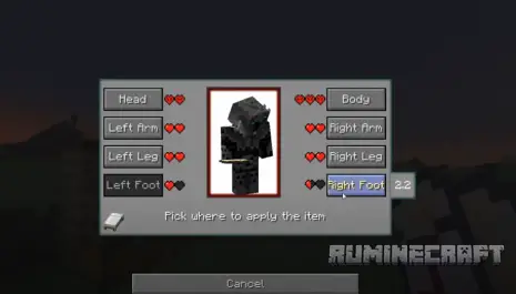 Меню для использования бинта из мода Rough Tweaks Revamped