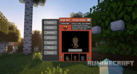 Меню выбора покемонов из мода Cobblemon