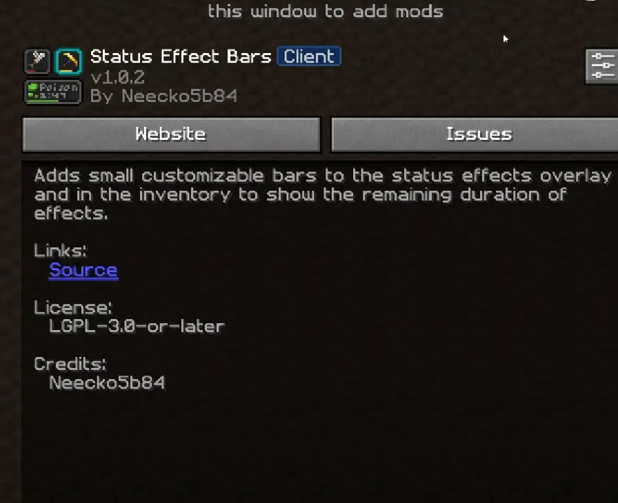 Информация о моде Status Effect Bars